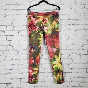 Alice + Olivia Floral Butterfly Print Skinny Jeans